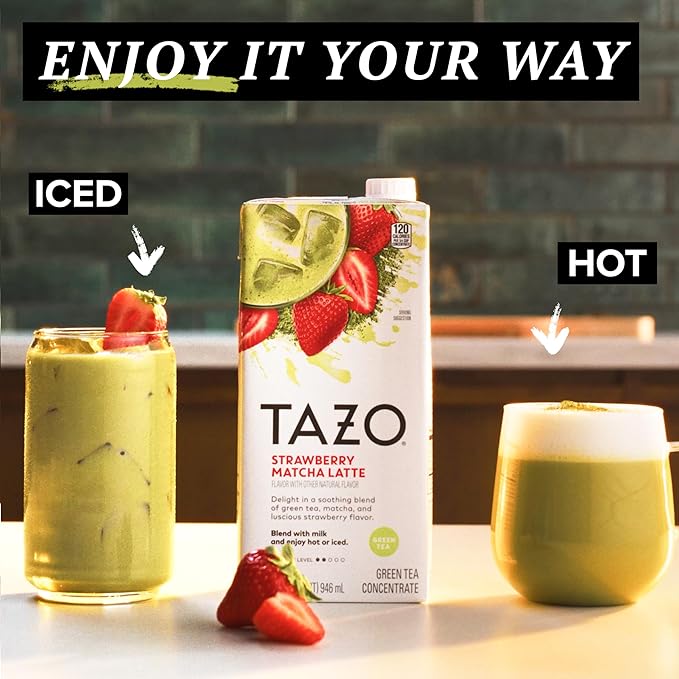 TAZO Tea Concentrate, Chocolate Chai Latte, Strawberry Matcha Latte, Iced Peach Mango 32 Fl Oz (1ea) (Variety Pack)