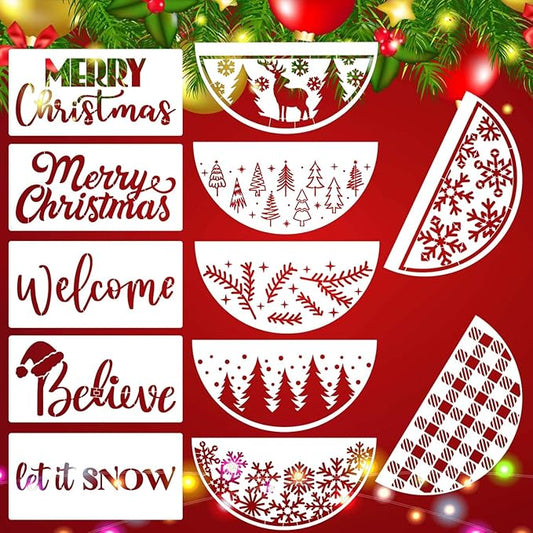 Christmas Stencils 12” Xmas Stencil for Wood Christmas Stencil for Painting Holiday Stencils Merry Christmas Believe Drawing Templates Half Round Stencil for Door Hanger Porch Wreath Home Decor