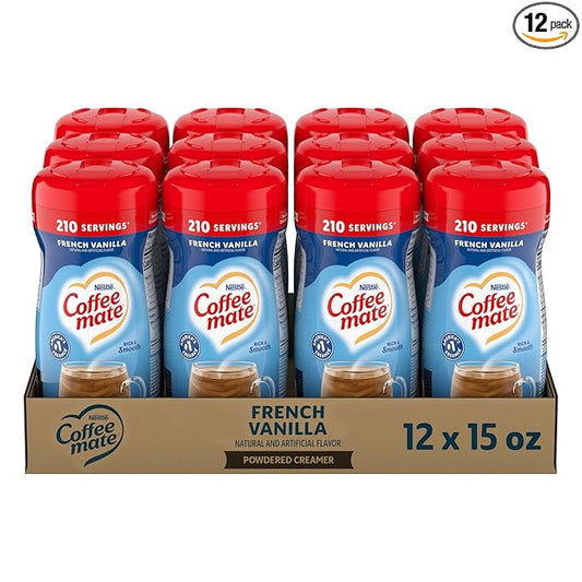 Nestle Coffee mate Coffee Creamer, French Vanilla, Non Dairy Powder Creamer, 15 oz Canister (Pack of 12)