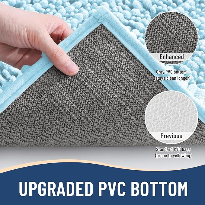 Arotive Luxury Chenille Bathroom Rug Mat, Extra Soft Thick Absorbent Shaggy Bath Rugs, Non-Slip Machine Wash Dry, Plush Bath Mats for Bathroom, Shower and Tub, 30x17, Blue