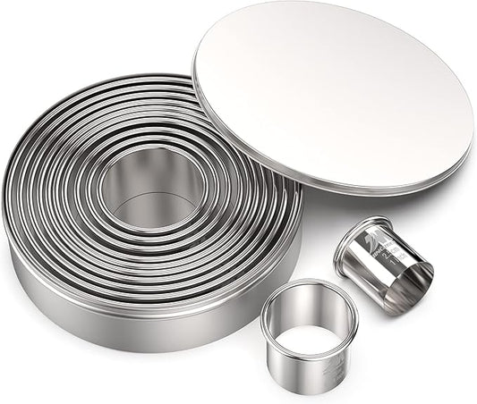 Round Cookie Biscuit Cutter Set 12 Pieces Graduated Circle Pastry Cutters 18/8 Stainless Steel Cookie Cutters1inch - 4 1/2inch Donut Cutter Ring Molds