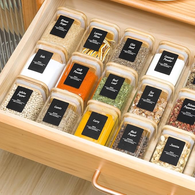ComSaf 6Pcs 6 oz Spice Jars with Label Trial Set, Glass Spice Jars with Bamboo Lids Supplementary Set, Seasoning Container Trial Pack, Perfect for Ktichen Starter