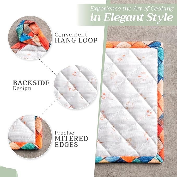 Maison d' Hermine Pot Holders 100% Cotton Heat Resistant Potholders 8" x 8" Hot Pads with Loop BBQ, Cooking, Baking, Grilling, Kitchen, Handling Hot Pans (Pack of 1, Faisan D'Automne)