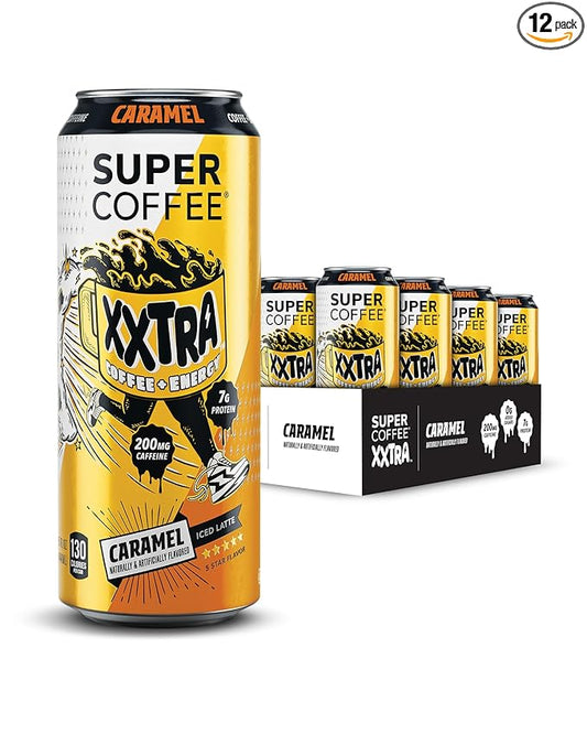 Super Coffee XXTRA, Keto Protein Coffee (0g Added Sugar, 7g Protein, 130 Calories) [Caramel] 15 Fl Oz, 12 Pack | Iced Smart Coffee Drinks - SoyFree GlutenFree