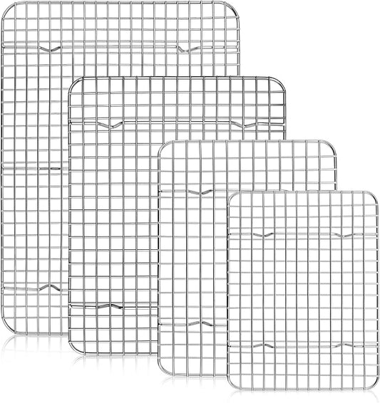 TeamFar Cooling Rack Set of 4, Stainless Steel Grid Cooking Roasting Racks for Various Size Baking Sheet Toaster Oven Pan, Healthy & Heavy Duty, Mirror Finish & Dishwasher Safe