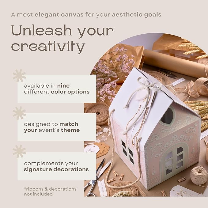Pack of 5 House Shaped Gift Boxes (7.87 x 7.87 x 7.08 inch) - Mansion Ideal for Presents and for Treats - Fairy Light Pink