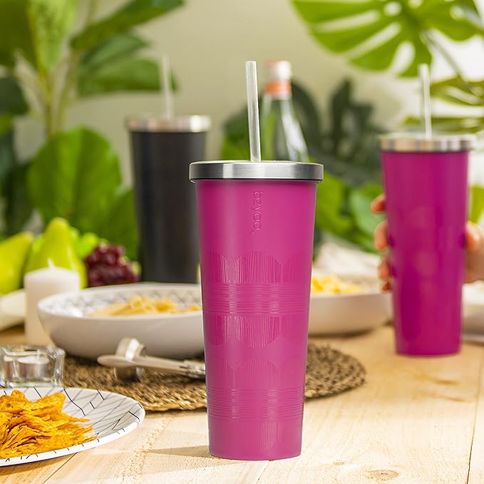 bzyoo SUP Vacuum Insulated Tumbler with Straw and Lid Stainless Steel Water Bottle Cold Drink Travel Mug Cup Gifts For Him & Her 24oz (710ml) Color: Scribe Purple