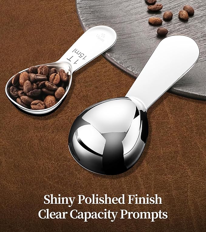 Coffee Scoop for Ground Coffee Set, 1 Tablespoon & 2 Tablespoon Measuring Scoop, Short Handle Heavy-Duty 304 Stainless Steel, Fits Canisters for Coffee bean, Espresso & Protein Powder