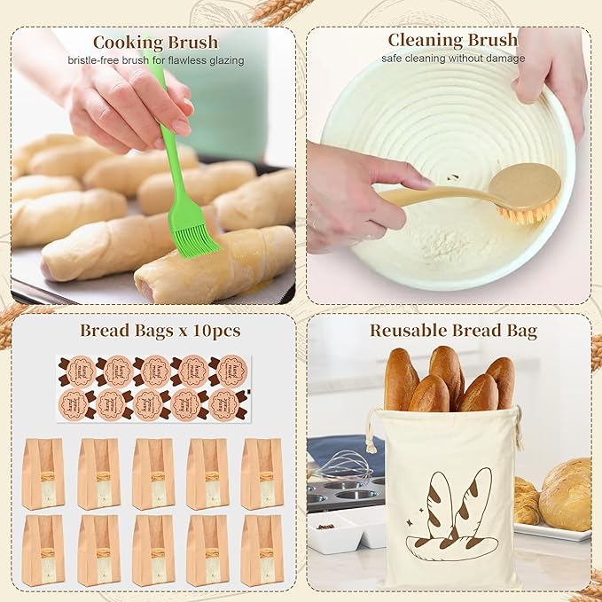 Sourdough Starter Kit, 9" Round & 10" Oval Banneton Bread Proofing Basket Set, Sourdough Starter Jar Glass, Complete Sourdough Bread Baking Supplies Making Tools Gifts for Bakers Women Mom