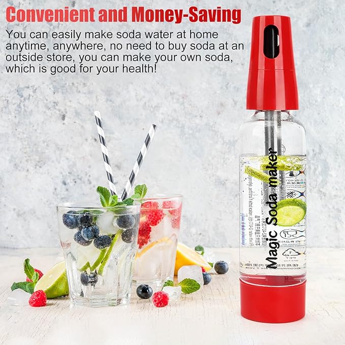 Portable Soda Siphon, 1L Travel Sparkling Water Maker Machine for Home & Outdoor, Carbonated Water Soda Streaming Machine, Soda Maker for Cocktails or Fizzy Drink, 8 gram CO2 Cartridges(Not Included)