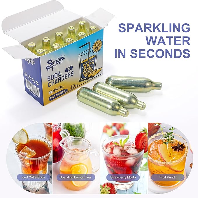 CO2 8g Soda Cartridges for Soda Maker Food Grade Seltzer Water Cartridges Non-Threaded Soda Chargers Compatible With Soda Siphons(10 Pcs)