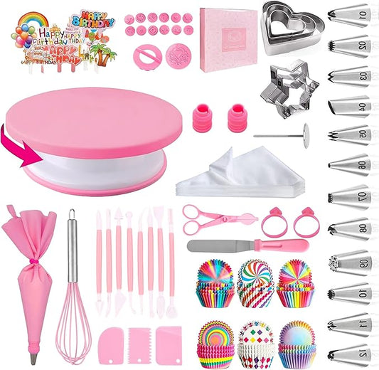 Cake Decorating Supplies Kit Tools 255pcs, Cake Decorating Set with Cake Turntable, 12 Numbered Icing Piping Tips, Cookie Cutters, Icing Smoother & Other Accessories for Cake Decoration (255 PCS)