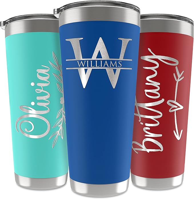 Personalized Tumbler with Engraved Name - 12 Designs, 30 Oz Coffee Tumbler with Slider Lid, Royal Blue, Double Wall Insulated - Custom Gifts for Men & Women