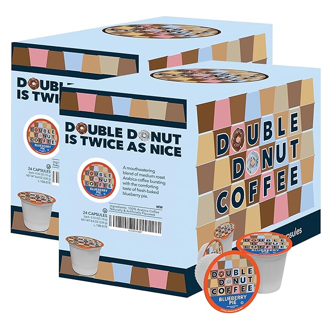 Blueberry Flavored Coffee in Single Serve Pods, Iced or Hot, Keurig K-Cups, 48 Count by Double Donut