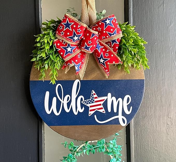Patriotic Welcome Stencils 4th of July Stencil Independence Day Stencils for Painting on Wood Door Hanger Porch Sign Decor