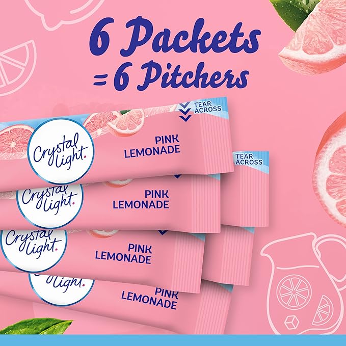 Crystal Light Sugar-Free Pink Lemonade Naturally Flavored Powdered Drink Mix 72 Count Pitcher Packets(Packaging may vary)