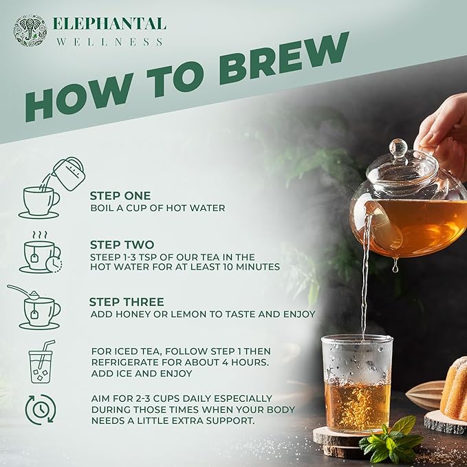 Elephantal Wellness Premium Brain Herbal Tea | Nootropic Focus & Mental Clarity with Ginkgo, Bacopa, Gotu Kola & Rosemary | Non-GMO, Caffeine-Free Coffee Alternative, Handmade Loose Leaf Blend, 2oz Loose Leaf, 20 Servings