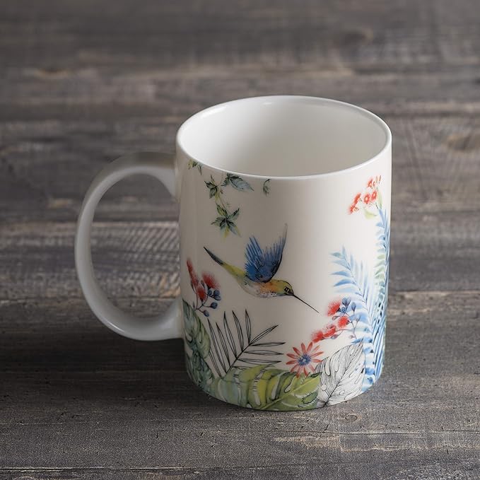 Maison d' Hermine Coffee Mug with Handles Fine Bone China Mugs Pack of One Tea Cups for Hot Beverages Cappuccino Latte Home Restaurant Office Perfect for Gift (Tropiques - Colibris, 15 Ounce)