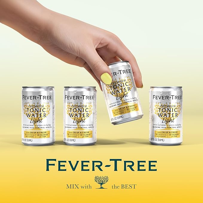 Fever-Tree Refreshingly Light Tonic Water - Premium Quality Mixer - Refreshing Beverage for Cocktails & Mocktails. Naturally Sourced Ingredients, No Artificial Sweeteners or Colors - 5.1 Fl Oz Cans - Pack of 24