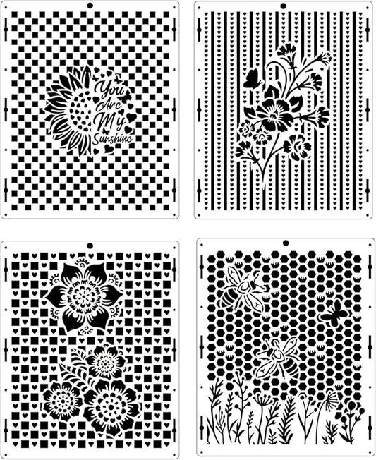 4-Pack Reusable Stencil Set for Crafting, Painting, and DIY Projects – Durable, Versatile, and Easy-to-Use Stencils for Walls, Fabric, Wood, and More