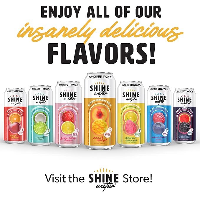 ShineWater Peach Mango Vitamin D Electrolyte Drink | Zero Sugar Hydration Beverage with Magnesium, Zinc & Antioxidants | Low Calorie Plant-Based Vitamin Water | 12 Pack