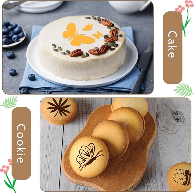 Marspark 30 Pieces Coffee Stencil Cookie Cake Stencils Latte Art Reusable Plastic DIY Bake Stencils Leaves Butterfly Flowers Bird for Coffee Cookie Drawing