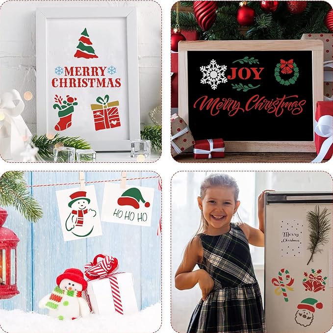 clothmile 21 PCS Merry Christmas Stencils for Painting Christmas Stencils Template Plastic Reusable Stencils for Christmas Decor Fabric Canvas Furniture, Wall, Window, Fabric, Wood DIY Home Decor