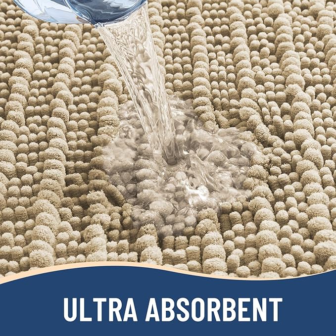 Arotive Luxury Chenille Bathroom Rug Mat, Extra Soft Thick Absorbent Shaggy Bath Rugs, Non-Slip Machine Wash Dry, Plush Bath Mats for Bathroom, Shower and Tub, 44x24, Beige