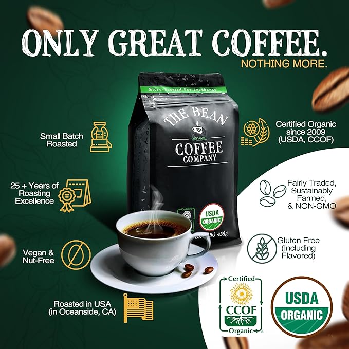The Bean Organic Coffee Company Chocolate Macadamia Nut, Medium Roast, Whole Bean Coffee, 16-Ounce Bags (Pack of 2)