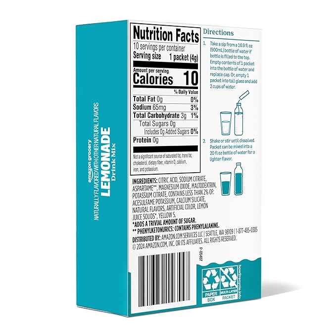 Amazon Grocery, Lemonade Drink Mix, 10 packets, 1.4 Oz (Previously Happy Belly, Packaging May Vary)