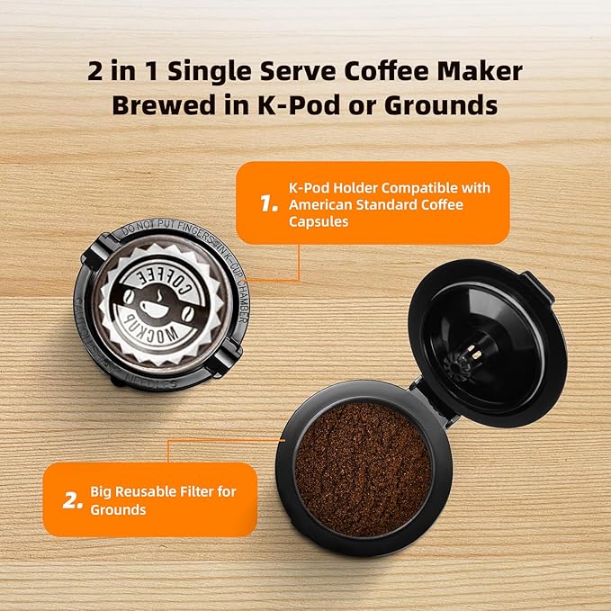 Mini Single Serve Coffee Maker for K Cup and Ground Coffee, Fast Brew One Cup Coffee Machine with Descaling Reminder and Water Window, 6 to 12 oz. Brew Sizes, Red
