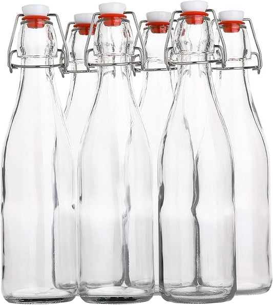 AYL Flip Top Glass Bottle [16 fl. oz./Pack of 6]– Swing Top Brewing Bottle with Stopper for Beverages, Oil, Vinegar, Kombucha, Beer, Water, Soda, Kefir – Airtight Lid & Leak Proof Cap – Clear