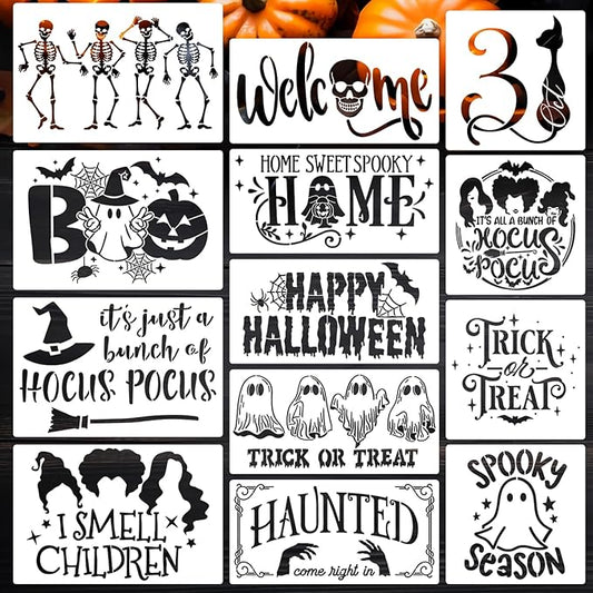 Halloween Stencils for Door Mats Skeleton Boo Stencil Reusable Halloween Stencils for Painting on Wood Sign Door Mats Fabrics DIY Crafts Decor