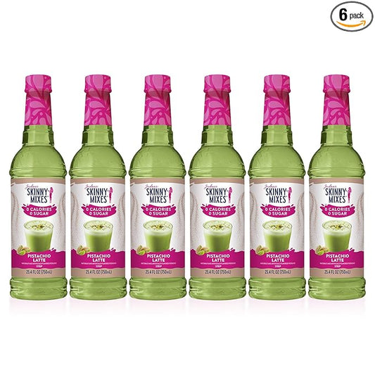 Jordan's Skinny Syrups Sugar Free Coffee Syrup, Pistachio Flavor Drink Mix, Zero Calorie Flavoring for Chai Latte, Protein Shake, Food & More, Gluten Free, Keto Friendly, 25.4 Fl Oz (Pack of 6)