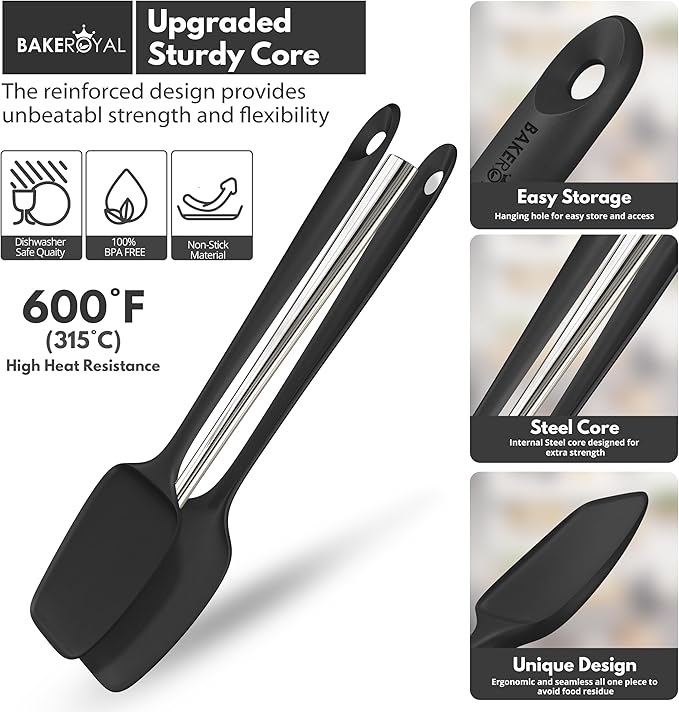 Silicone Spatula Set - 4-Piece Rubber Spatulas Silicone Heat Resistant 600°F for Everyday Task - Seamless Design Kitchen Spatulas for Nonstick Cookware - Black