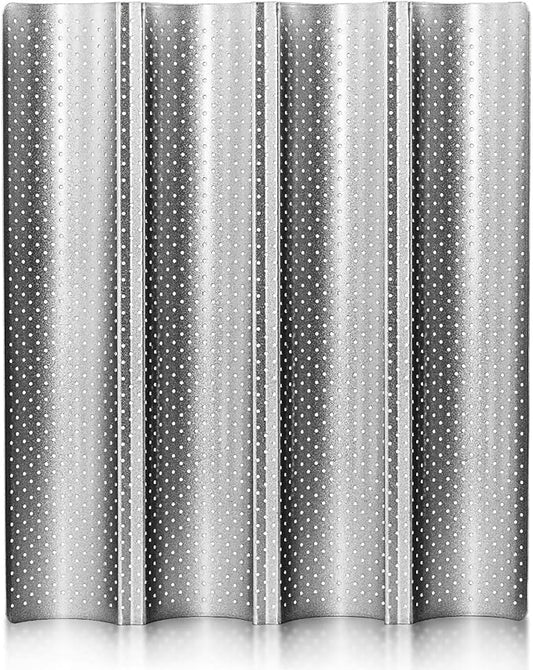 Anaeat Nonstick Perforated French Bread Baking Pan, 15"X 13" Premium Toast Mold, Silver