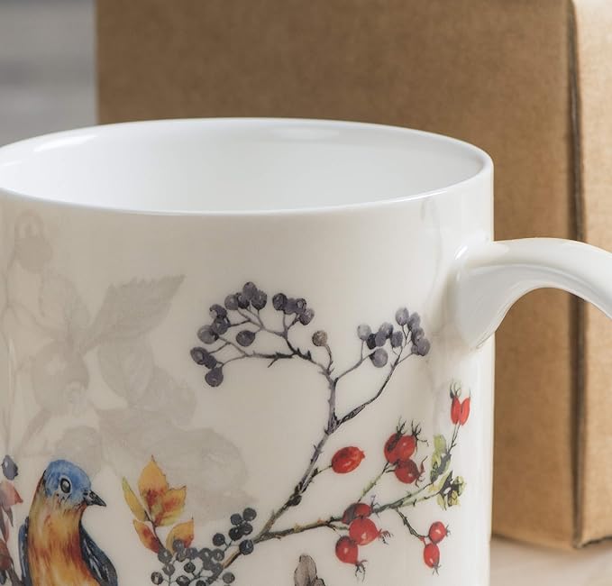 Maison d' Hermine Coffee Mug with Handles Fine Bone China Mugs Pack of One Tea Cups for Hot Beverages Cappuccino Latte Home Restaurant Office Perfect for Gift (Equinoxe - Beige Sparrows, 12 Ounce)