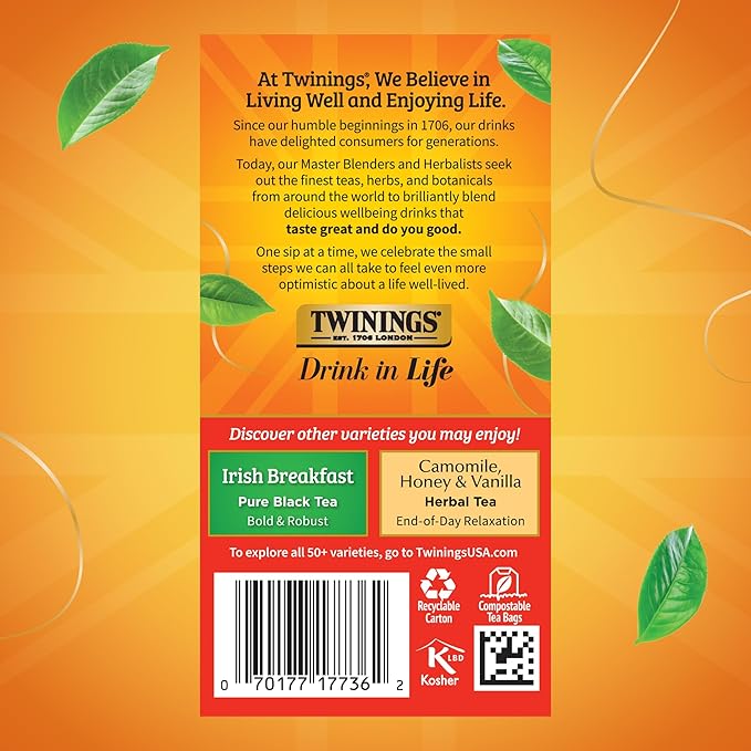Twinings Extra Bold English Breakfast Black Tea Individually Wrapped Bags, 20 Count (Pack of 1), Robust, Caffeinated, Enjoy Hot or Iced, 20 Teabags