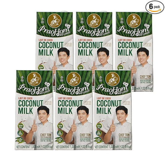 Praohom Coconut Milk 33.84 Fl Oz - Plant Based, Dairy Free Milk Alternative - Pure and Rich Thai Coconut Milk - No Added Sugar - Ideal for Cooking and Baking (1 Liter (Pack of 6))