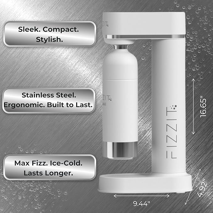 White Stainless Steel Sparkling Water Maker Soda Maker Includes 1 x CO2 Cylinder & 1L White Stainless Steel Bottle
