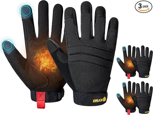 KAYGO Insulated Mechanic Work Gloves,3 Pairs KG127W Winter Thermal Safety Work Gloves for Men and Women, Double Lining,Heavy duty,Improved dexterity,Excellent Grip,Ideal for outdoor jobs,M