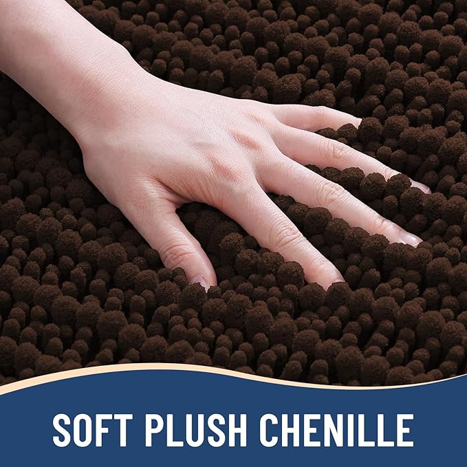 Arotive Luxury Chenille Bathroom Rug Mat, Extra Soft Thick Absorbent Shaggy Bath Rugs, Non-Slip Machine Wash Dry, Plush Bath Mats for Bathroom, Shower and Tub, 47x20, Brown