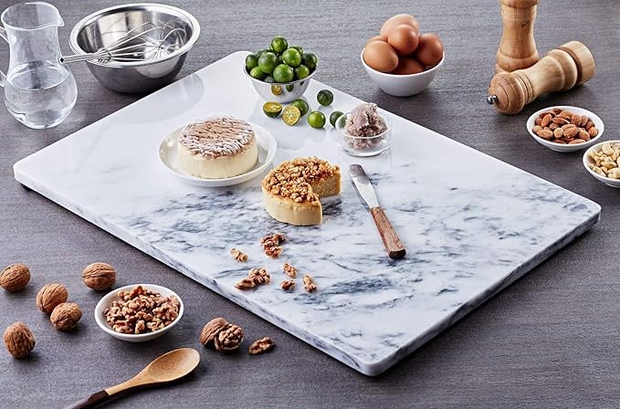 JEmarble Pastry Board 8x12 inch with Non-Slip Rubber Feets for Stability Perfect for Keep the Dough Cool and Chocolate Tempering(Premium Quality) White