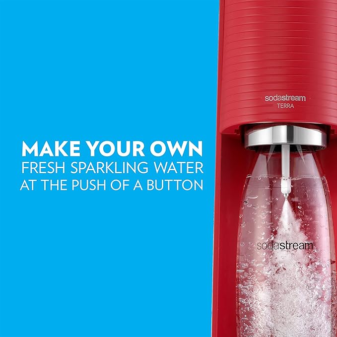 SodaStream Terra Sparkling Water Maker (Red) with CO2 and Dishwasher Safe Bottle