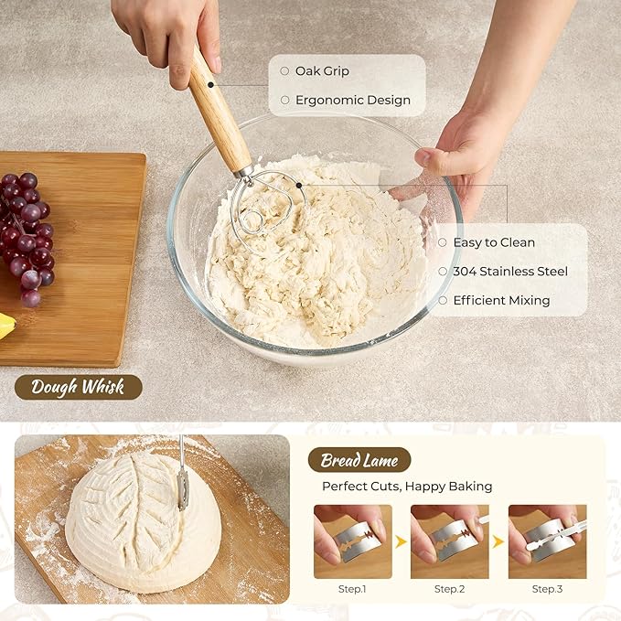 Silicone Sourdough Breads Baking Supplies, Sourdough Starter Kit, Banneton Bread Proofing Basket Set with 9" Round & 10" val, Artisan Bread Baking Tools, Silicone Bread Sling