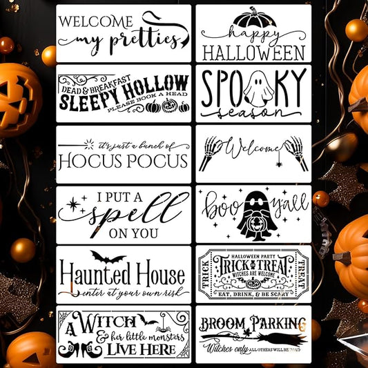 Halloween Stencils for Painting on Wood 14” Halloween Doormat Stencils Boo Hocus Pocus Drawing Templates for Wood Sign Doormats T-Shirt Porch Wreath Decor