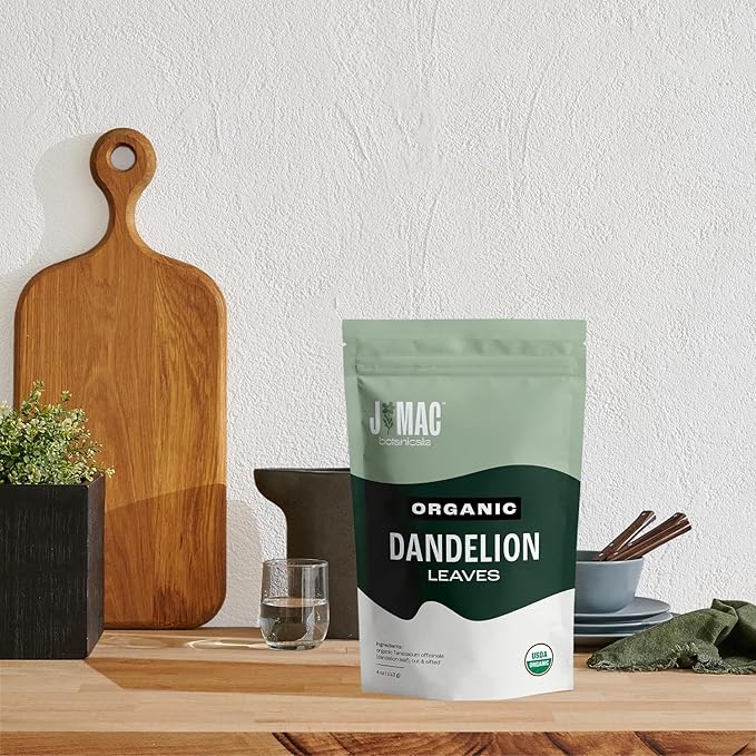 J Mac Botanicals, Organic Dandelion Leaves (16 oz bag) USDA Certified Organic Dandelion leaf tea, te diente de leon organico, Packaged in the USA, Cut and Sifted, No Caffeine, Fresh dried dandelion