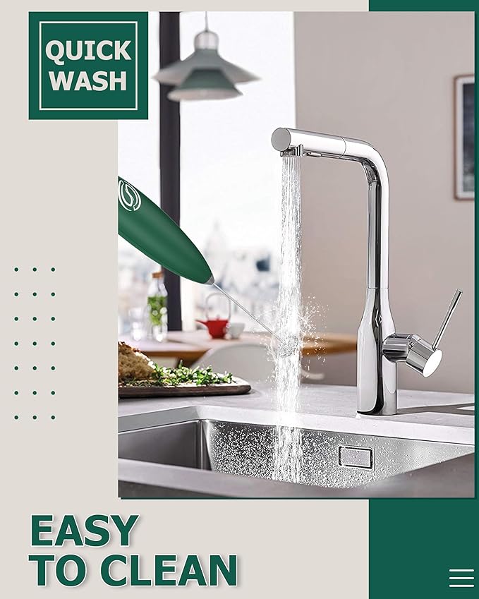 Milk Frother Handheld Frother Wand Drink Mixer Handheld Coffee Stirrers Electric Frother for Coffee Mixer Wand with 2 Whisk frother for protein powder coffee frother handheld-Green