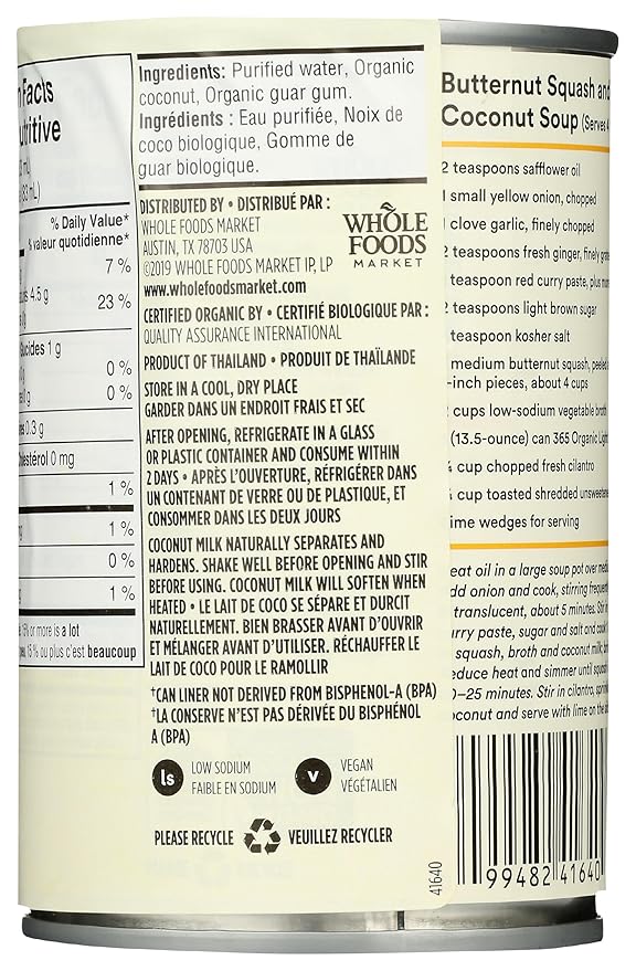 365 by Whole Foods Market, Organic Light Coconut Milk, 13.5 Fl Oz