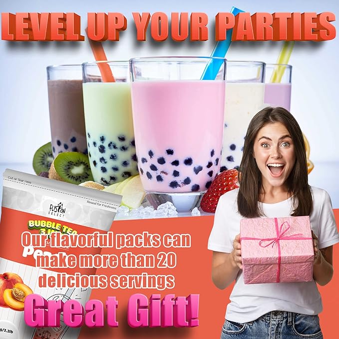 Fusion Select 2.2lb Boba Milk Tea Flavored-3-in-1 Drink Powder with Cream & Sugar - Instant Pre-Mixed Beverage for Hot or Cold Blends or Yummy Frappes